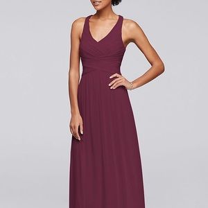 Mesh long bridesmaid dress with criss cross back